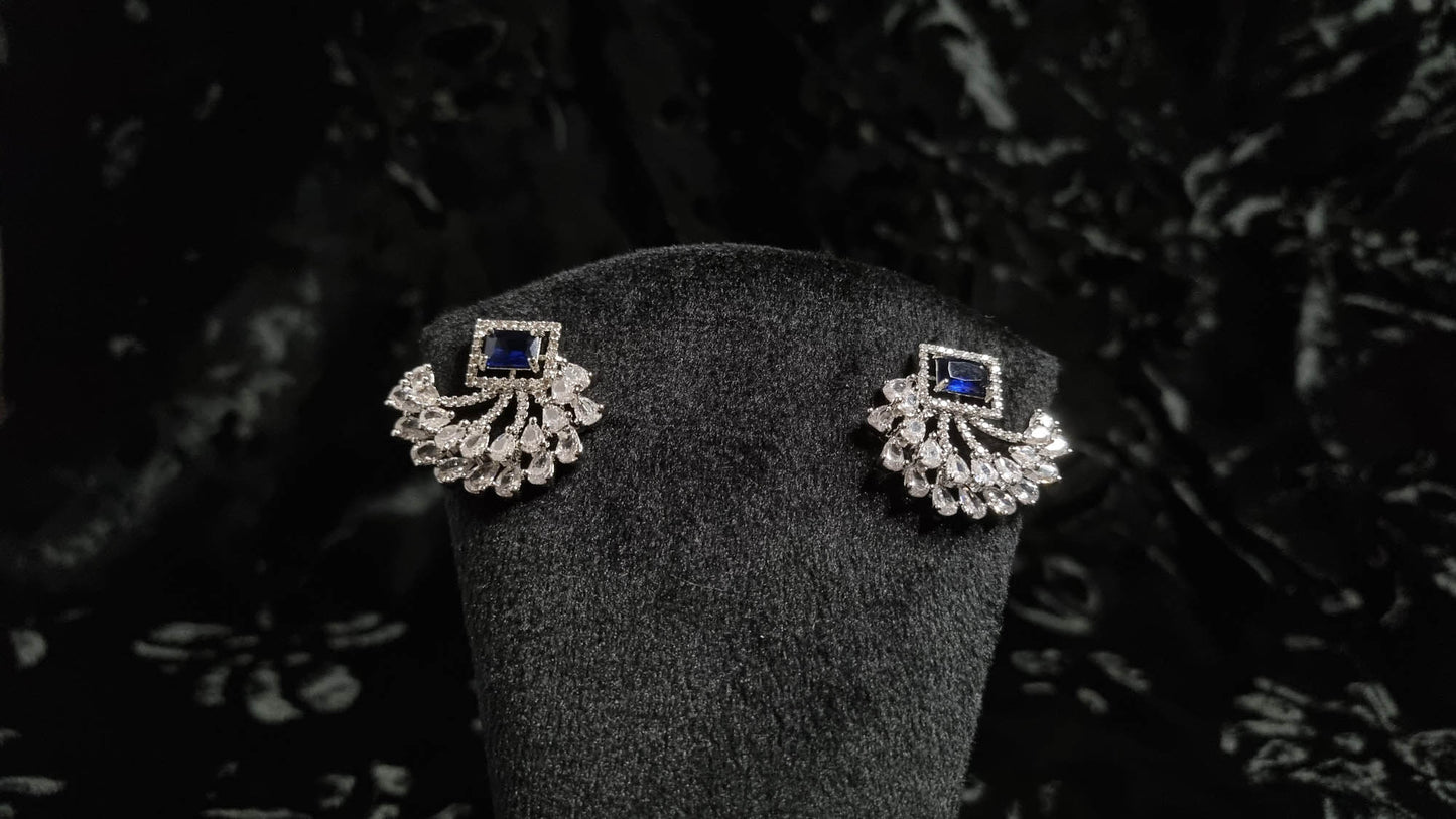 Blue Sapphire Fan Stud Earrings