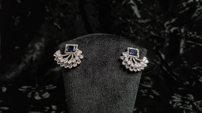 Blue Sapphire Fan Stud Earrings