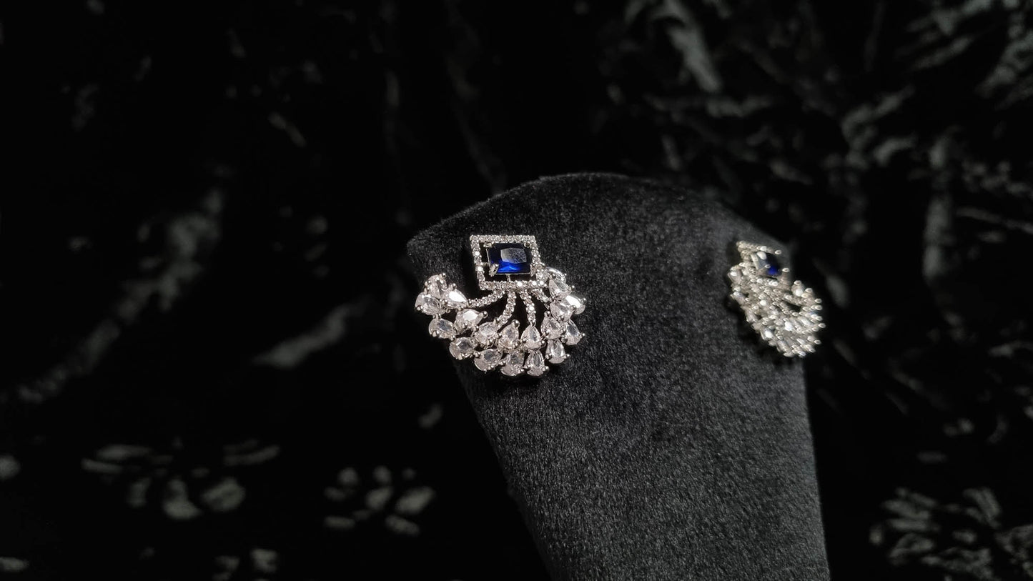 Blue Sapphire Fan Stud Earrings