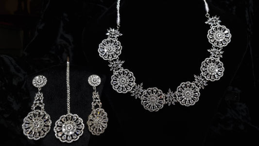 Radiant Blossom Bridal Necklace Set with Tikka