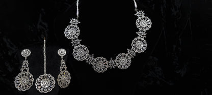 Radiant Blossom Bridal Necklace Set with Tikka